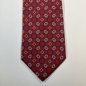Bert Pulitzer Red Blue White Silk Vintage Geometric Necktie Made in USA 58.5"